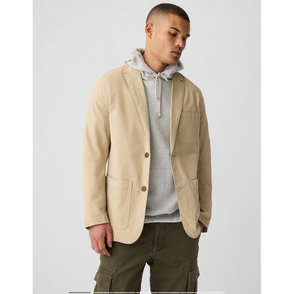 Gap Iconic Khaki Cotton Stretch Twill 2 Button Blazer Medium Preppy Classic - Picture 1 of 15